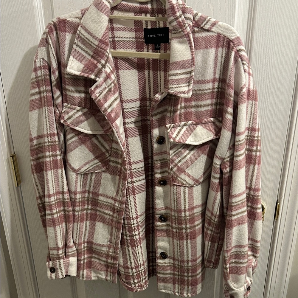 Love Tree Plaid Jacket in Pink and Cream
